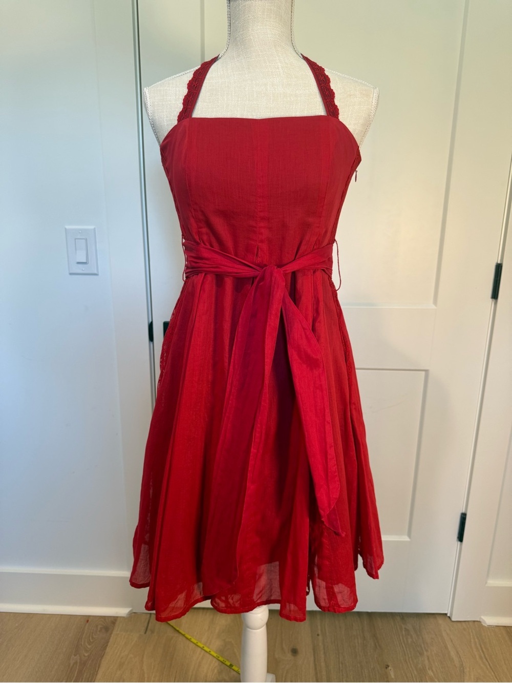 Moulinette Soeurs Anthropologie Red Halter Fit & Flare Dress Size 2